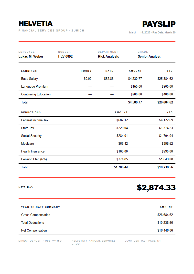 Swiss International Payslip